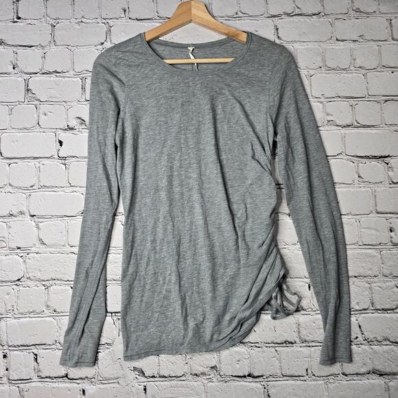 Lululemon Gray Side Cinch Long Sleeve Round Neck Pima Cotton Tshirt Size 8 - Picture 1 of 10